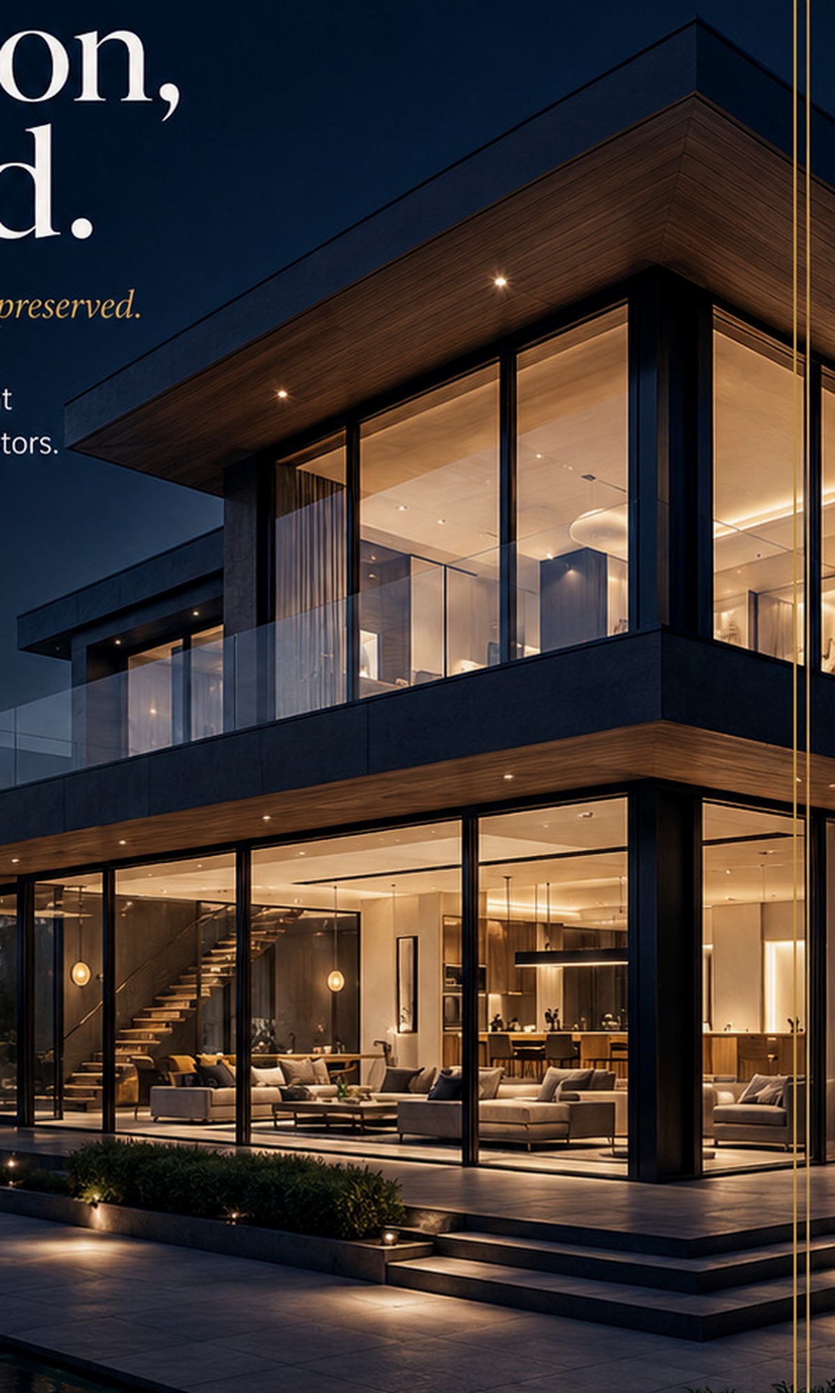 Contemporary luxury residence illuminated at night